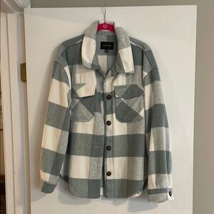Gray and White Plaid Button-Up Jacket